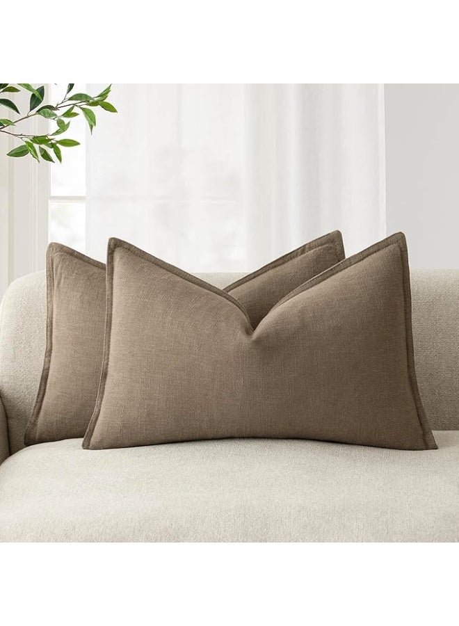 Foindtower Pack of 2, Decorative Linen Soild Throw Pillow Covers Soft Accent Lumbar Cushion Case Boho Farmhouse Pillowcase for Couch Sofa Bedroom Living Room Home Decor 12 x 20 Inch Light Brown